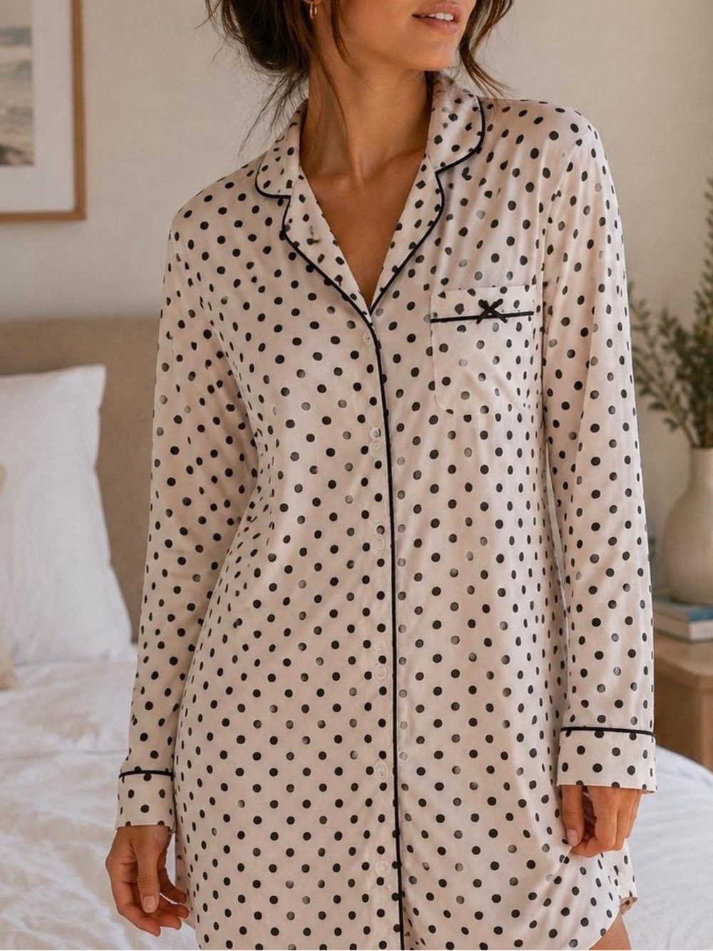 Kate Spade New York Pink Black Polka Dot Pajama Sleep Shirt Size S